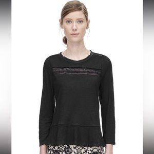 Rebecca Taylor White Long Sleeve Slub Knit Tee with Lace